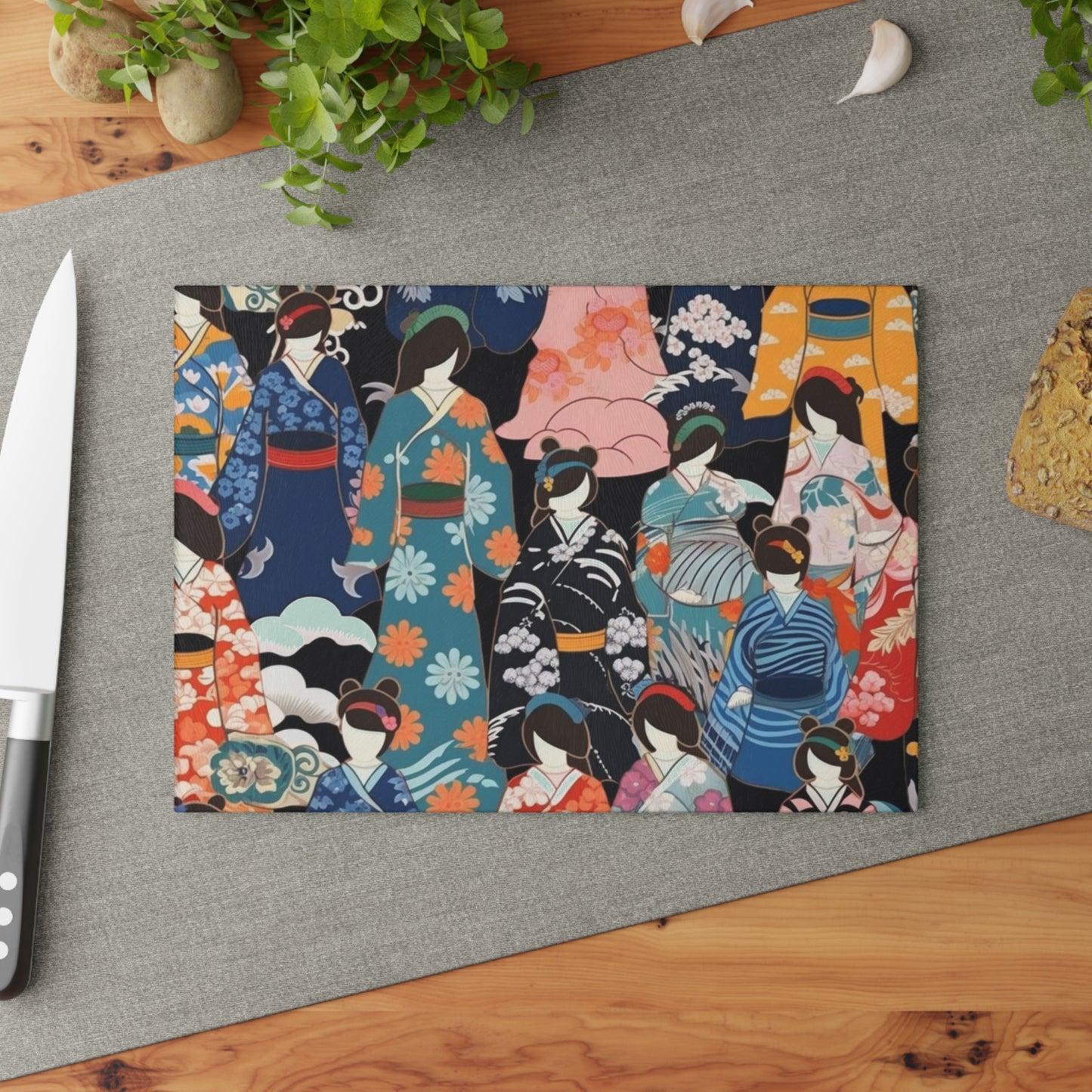 Kimono Dreams Glass Cutting Board: Experience Japanese Elegance