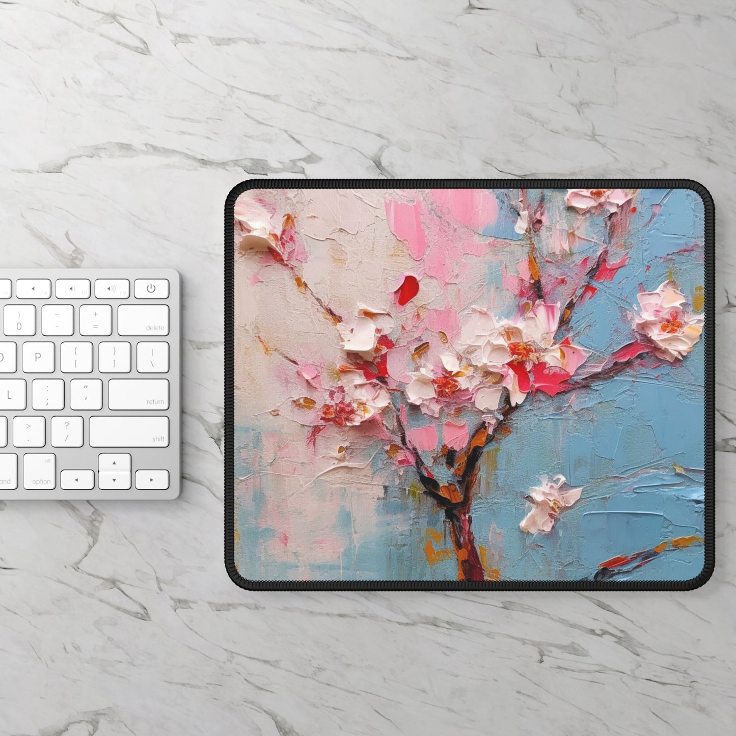 Abstract Backgrounds Gaming Mouse Pad: Tranquil Hues and Cherry Blossom Charm