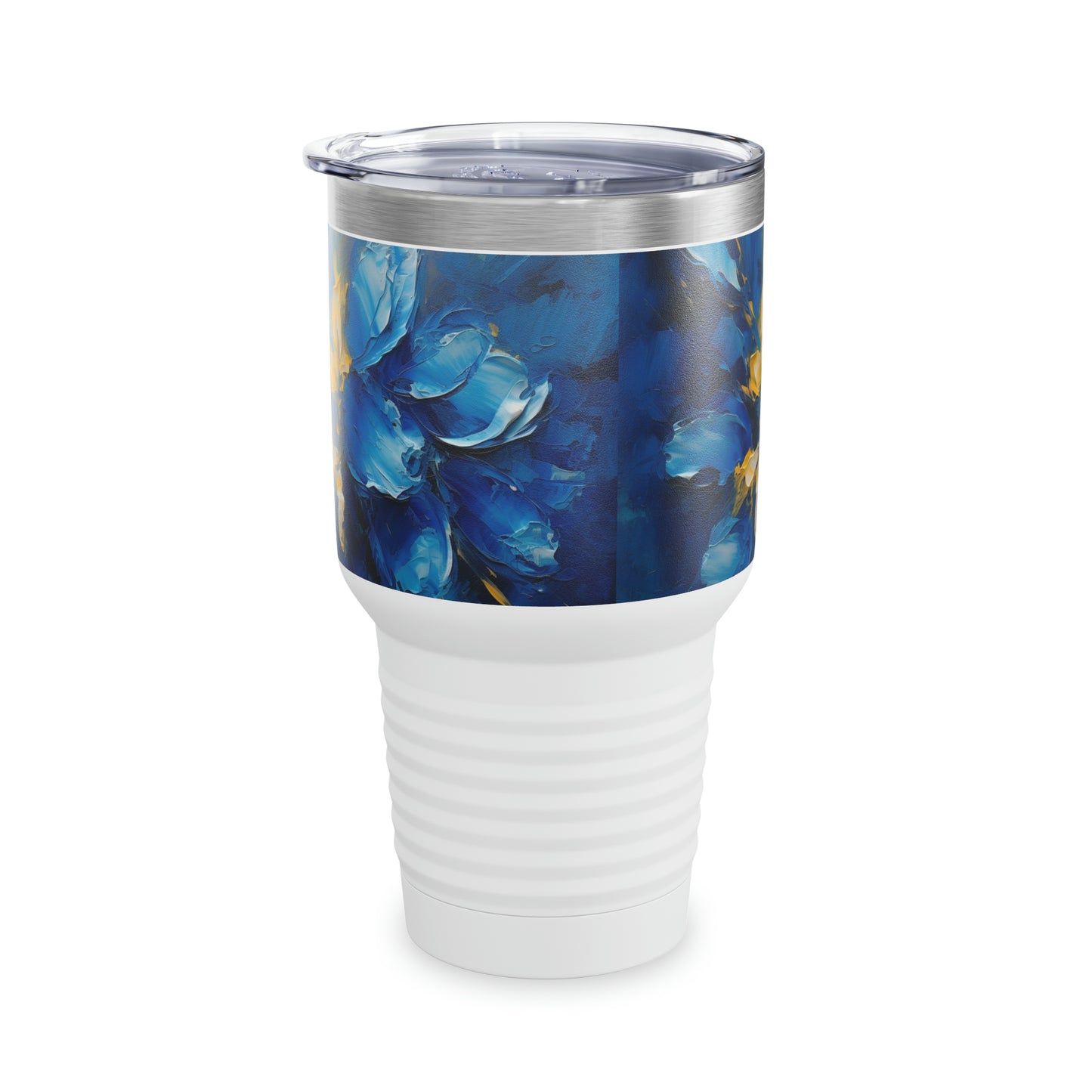 Captivating Artistry: Blue Orchid Abstract Painting Ringneck Tumbler, Discover the Beauty of Abstract Brush Strokes