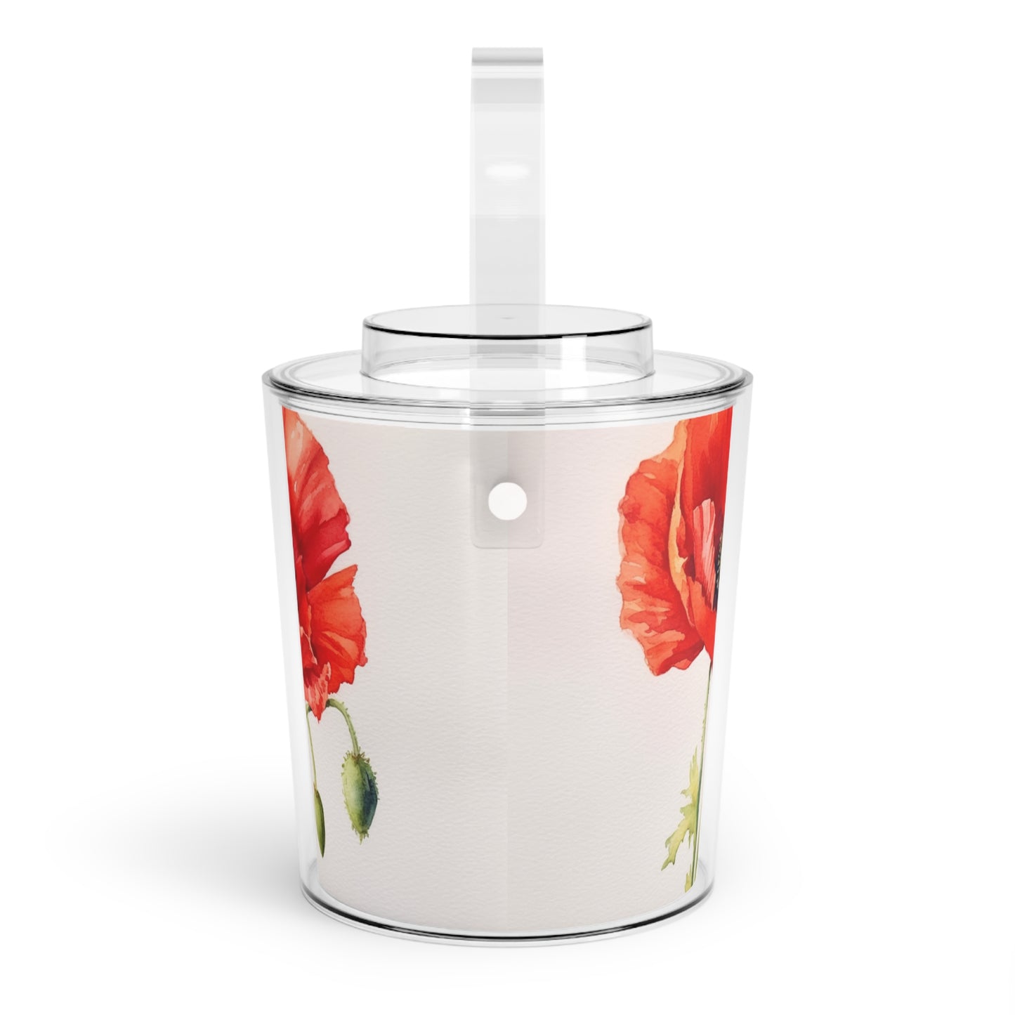 Vibrant Watercolor Poppy Ice Bucket with Tongs: Beauty of Nature