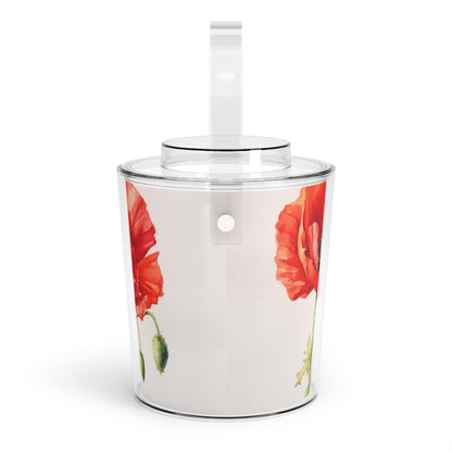 Vibrant Watercolor Poppy Ice Bucket with Tongs: Beauty of Nature