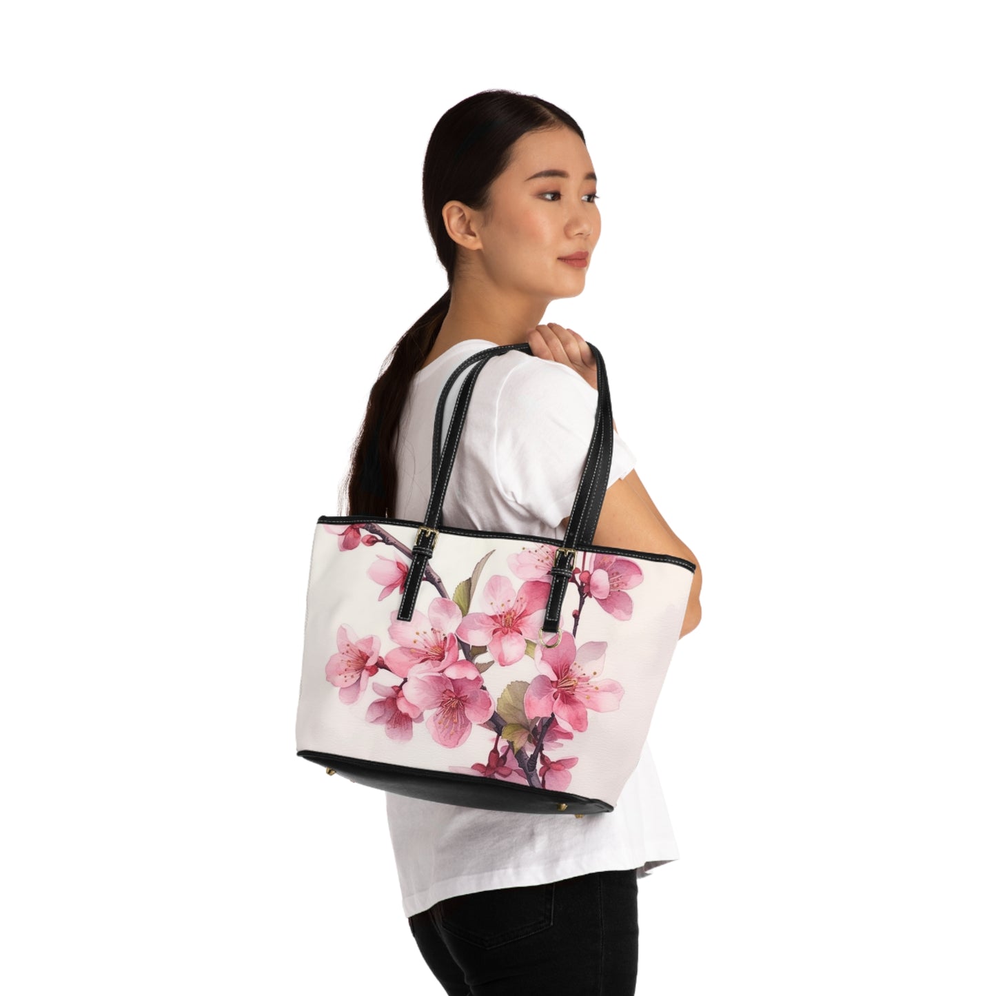 Artistic Flourish: Floral Watercolor Cherry Blossom PU Leather Shoulder Bag