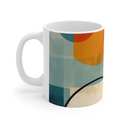 Retro Geometric Charm: Vintage Fashion-Inspired Coffee Mug with Midcentury Modern Touches