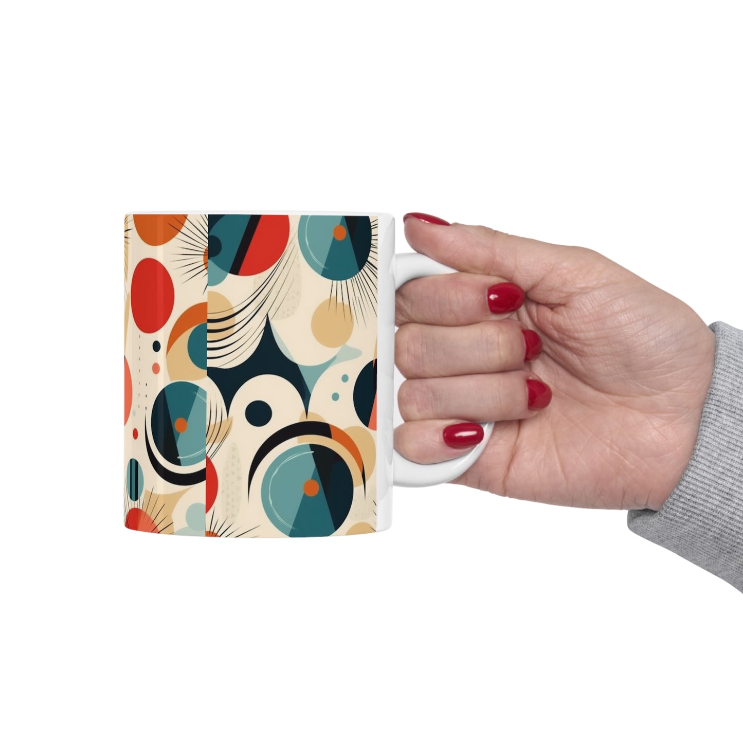 Midcentury Modern Delight: Ceramic Mug with Abstract Art and Atomic Age Design