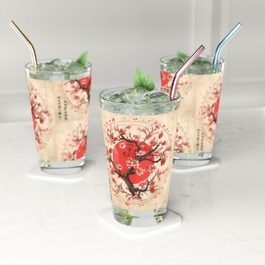 Nature's Brushstrokes: Pint Glass Featuring Captivating Cherry Blossom Drawings