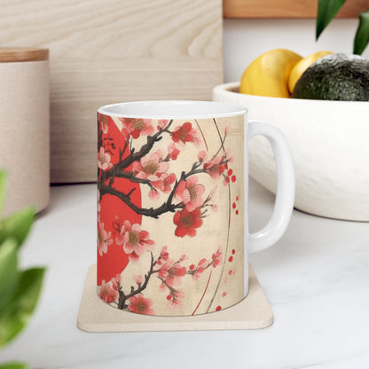 Tranquil Moments: Ceramic Mug featuring Cherry Blossom Drawings