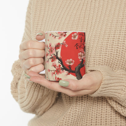 Tranquil Moments: Ceramic Mug featuring Cherry Blossom Drawings