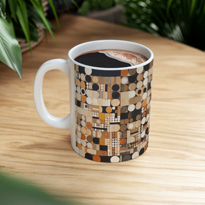 Earthy Grid Ceramic Mug: Graphic Black and White with Earthy Palette