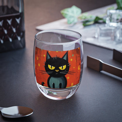 Fashionably Retro Feline: Midcentury Modern Whiskey Glass with a Vintage Cat-Inspired Flair