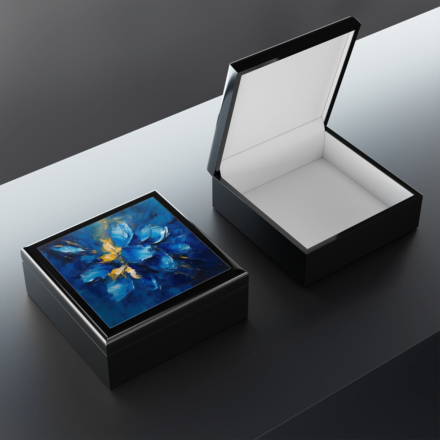 Abstract Wallpaper Jewelry Box: Immersive Floral Beauty with Blue Orchid Motif