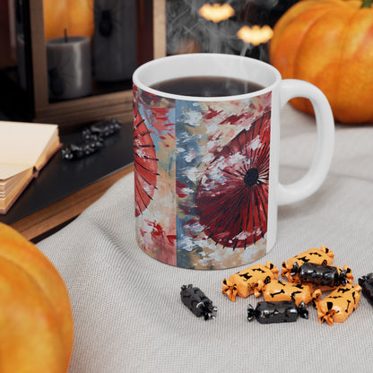 Abstract Japanese Umbrella Painting Ceramic Mug: Unleashing Artistic Beauty