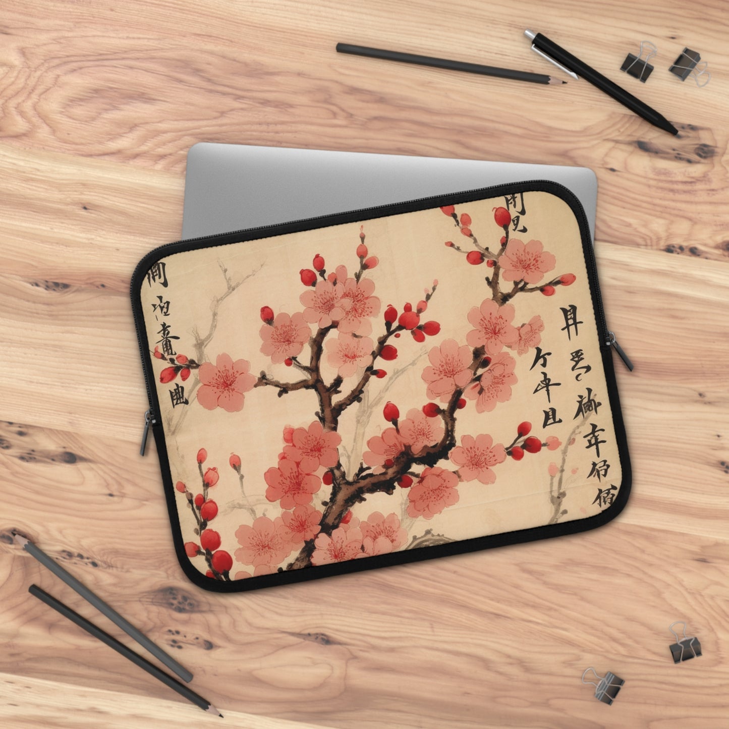 Floral Fusion: Laptop Sleeve Merging Cherry Blossom Beauty and Artistic Flower Drawings