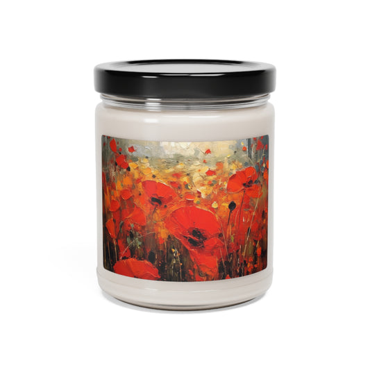 Whimsical Poppy Art on Scented Soy Candle