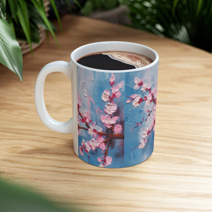 Ceramic Mug with Abstract Cherry Blossom Drawing: Embrace the Serenity