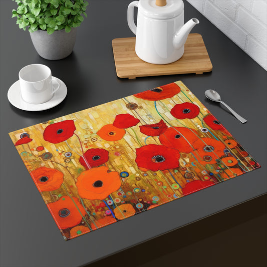 Floral Symphony: Placemat showcasing Gustav Klimt's Poppies in Art Nouveau