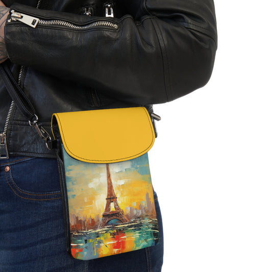 Abstract Paris Small Cell Phone Wallet: Exploring the City of Light with Brush Strokes