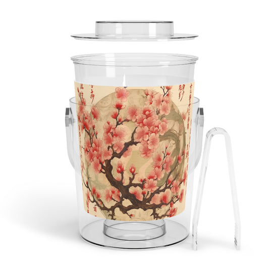 Whimsical Blossom Dreams: Ice Bucket with Tongs with Delightful Flower Drawings and Cherry Blossoms