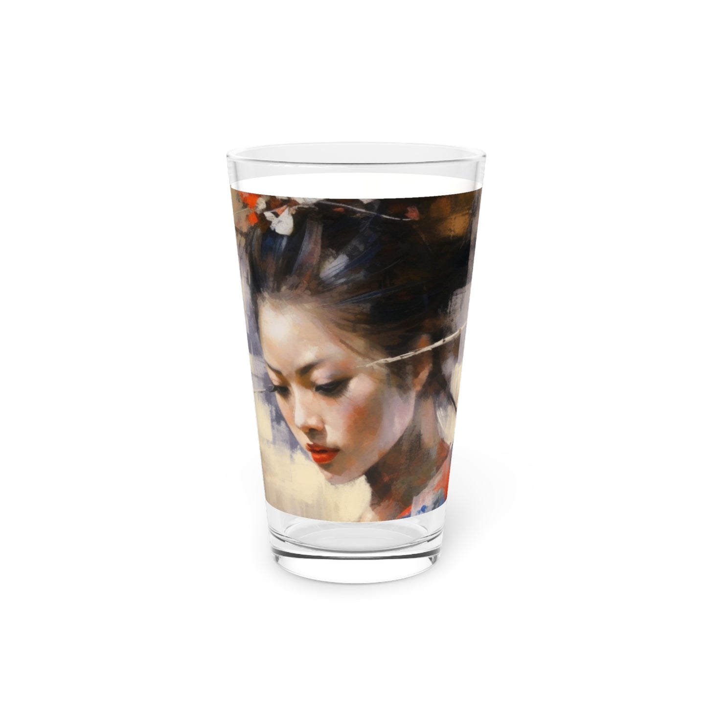 Japanese-Inspired Abstract Oil Painting Pint Glass : Celebrating Geisha Beauty