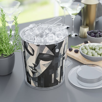 Abstract Oil Paint Ice Bucket with Tongs: Cubist Artistry in a Portable Masterpiece