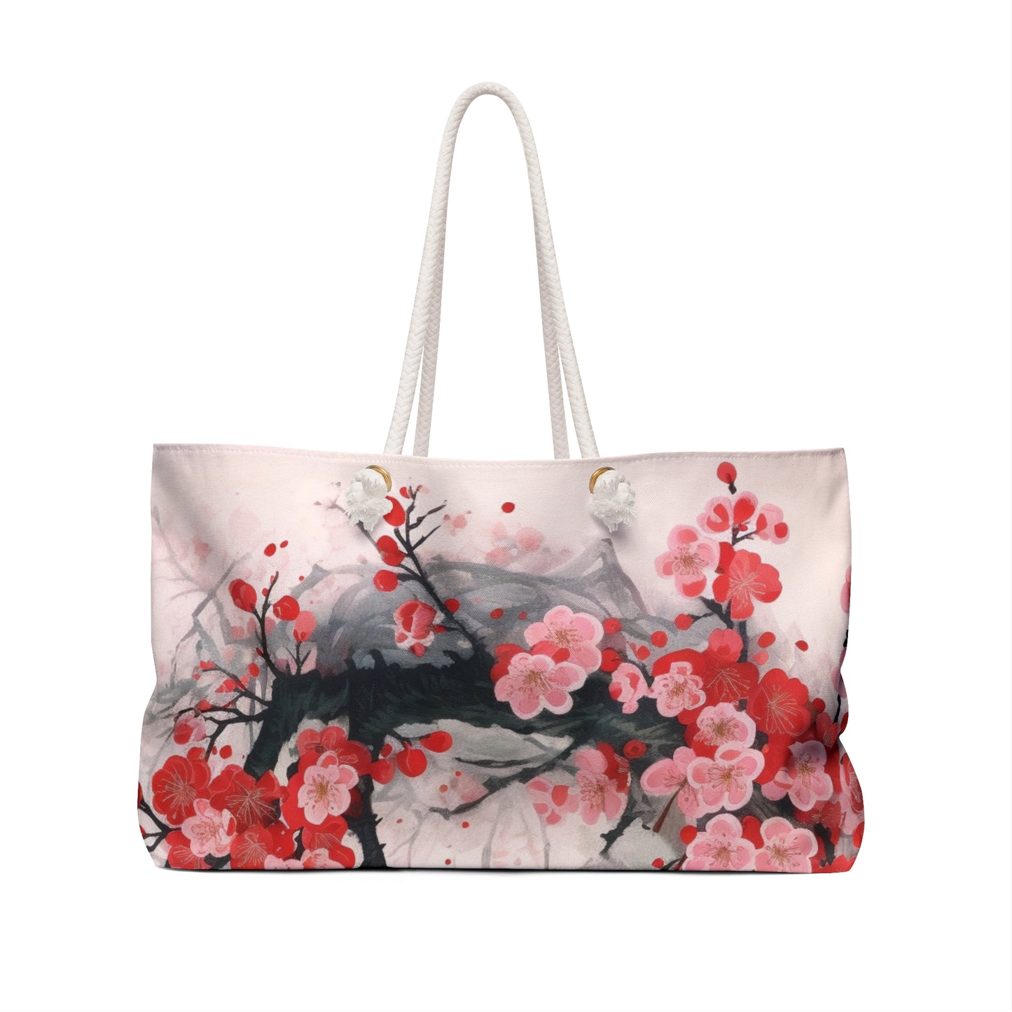 Cherry Blossom Delight: Weekender Bag Adorned with Intricate Flower Drawings and Artistry