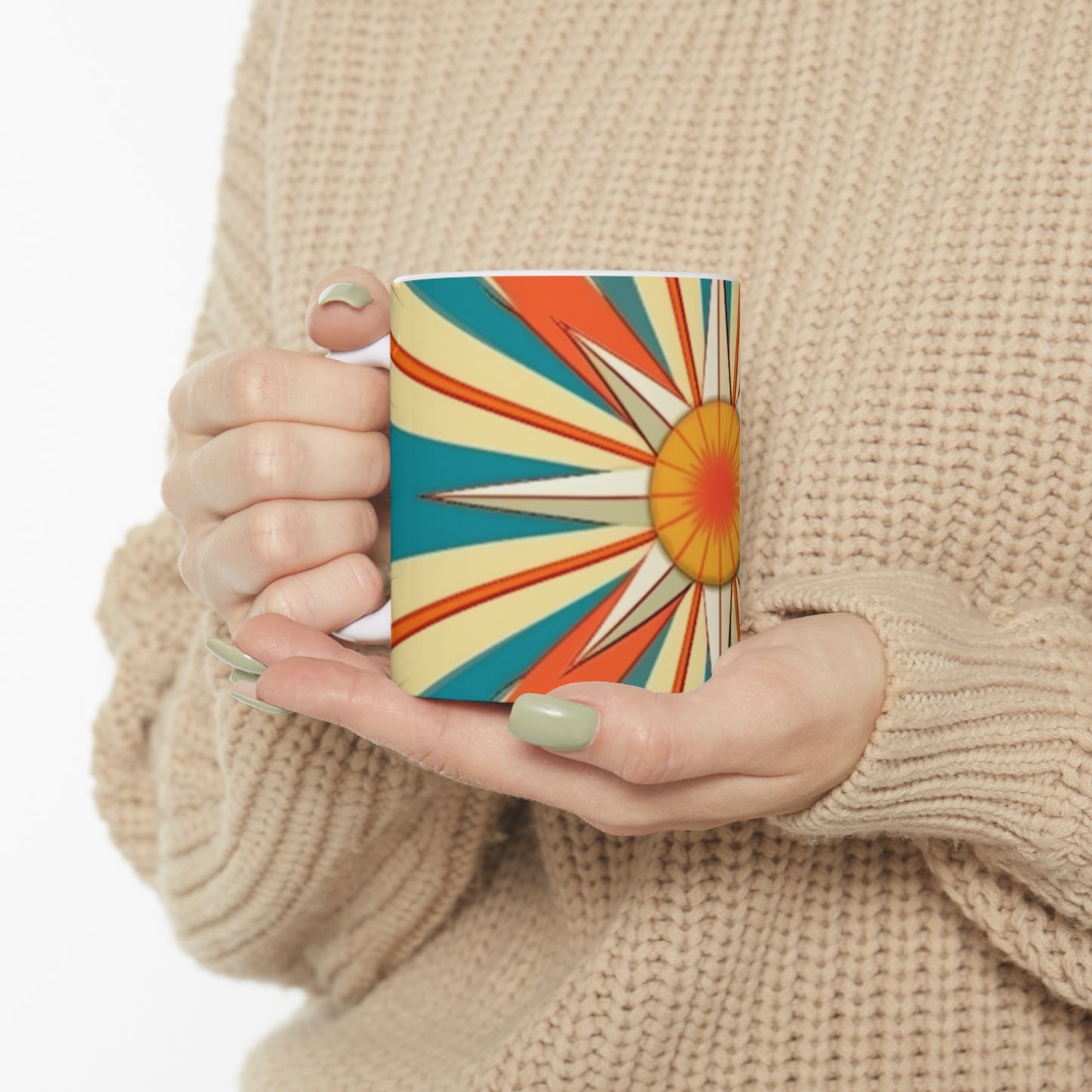 Midcentury Delight: Modern Abstract Art Mug with Starburst Candy Colored Accents for the Perfect Coffee Experience