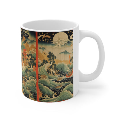 Harmony of the Elements: Japanese Tapestry-Inspired Ceramic Mug