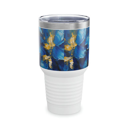 Captivating Artistry: Blue Orchid Abstract Painting Ringneck Tumbler, Discover the Beauty of Abstract Brush Strokes