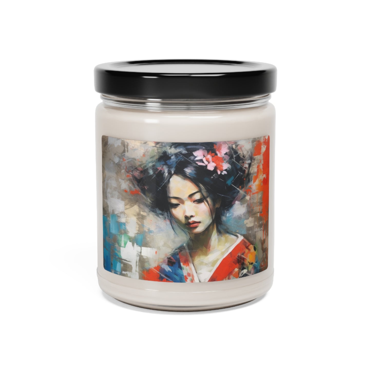 Scented Soy Candle with Geisha Art: Style with Japanese Artistic Flair