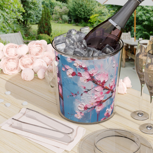 Ice Bucket with Tongs with Abstract Cherry Blossom Drawing: Embrace the Serenity