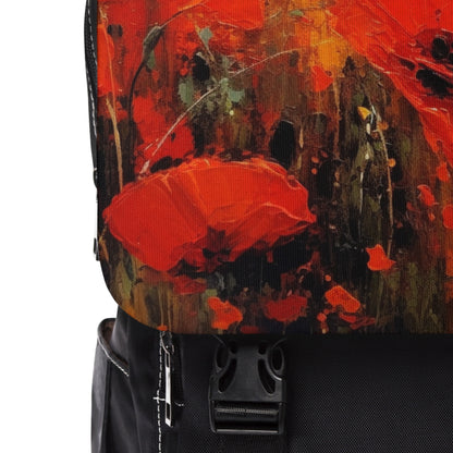 Whimsical Poppy Art on Unisex Casual Shoulder Backpack