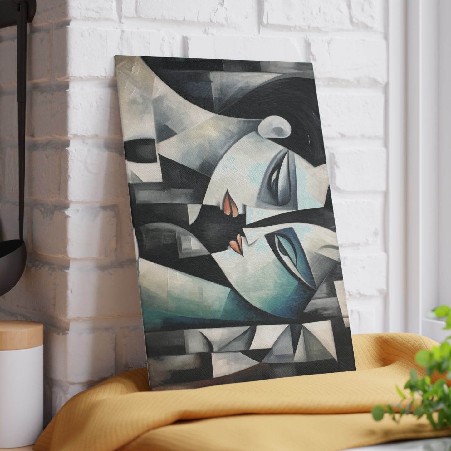 Glass Cutting Board with Cubist Art: Artistic Finesse and Abstract Flair