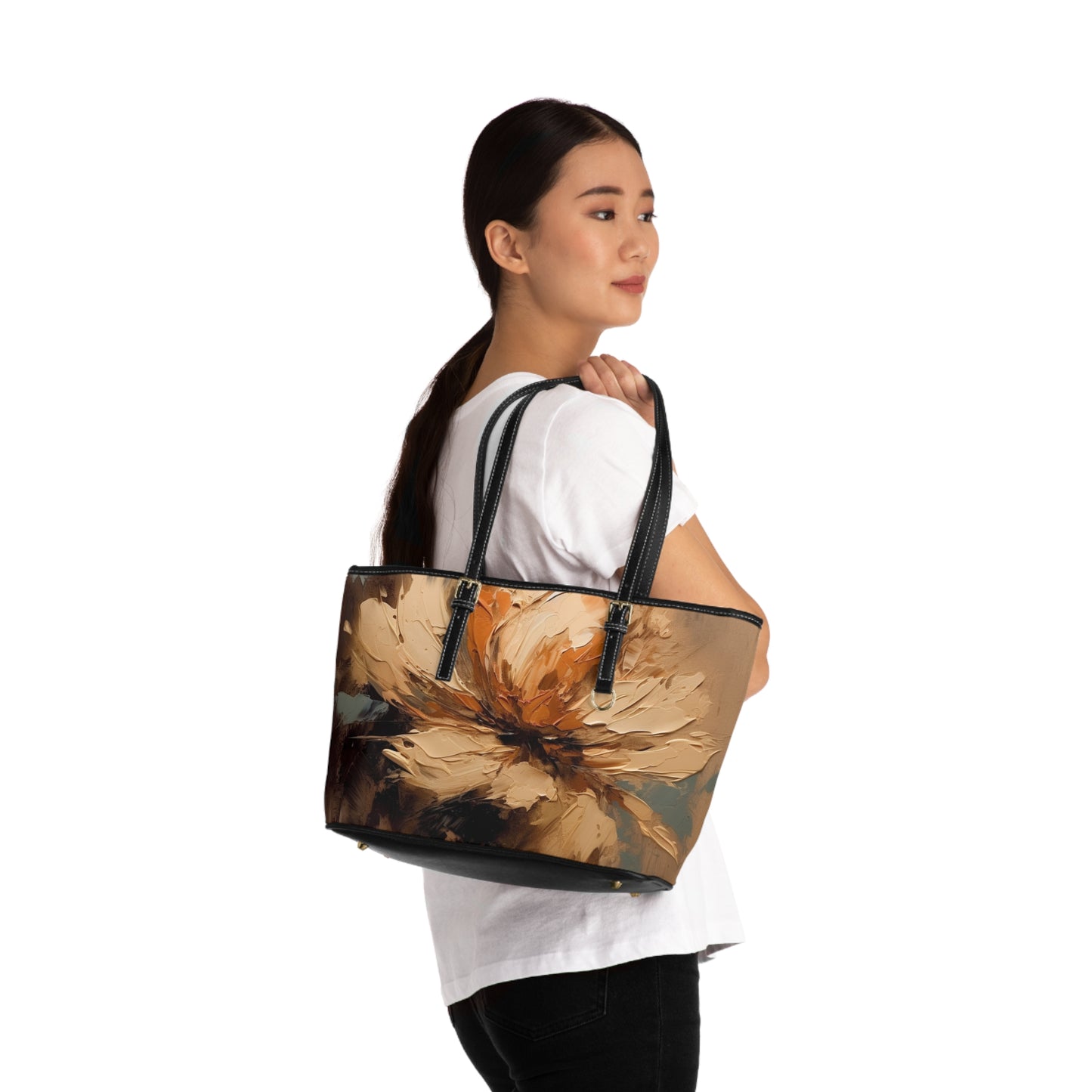 Artistic Fusion: PU Leather Shoulder Bag Infused with Tan Hua-Inspired Abstract Art