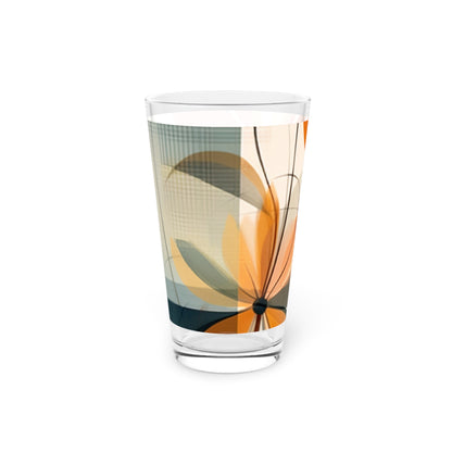 Botanical Chic: Flower Drawings and Minimalist Pint Glass Design with Midcentury Flair