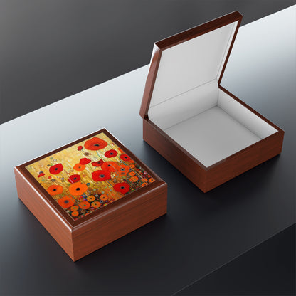 Timeless Beauty: 19th Century Fashion Meets Gustav Klimt's Poppies in a Jewelry Box