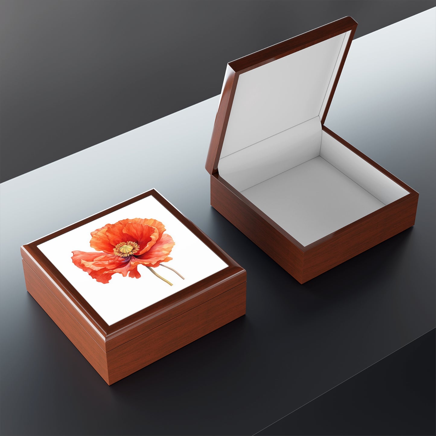 Whimsical Poppy Flower Watercolor Jewelry Box: An Artistic Delight