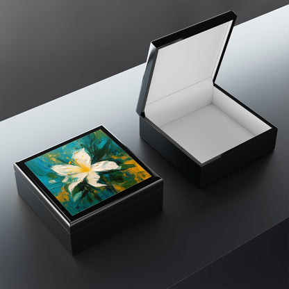 Floral Symphony: Jewelry Box featuring an Abstract Oil Painting of Jasmine