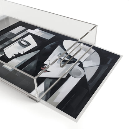 Black and White Wallpaper Acrylic Serving Tray: Immersive Cubist Style