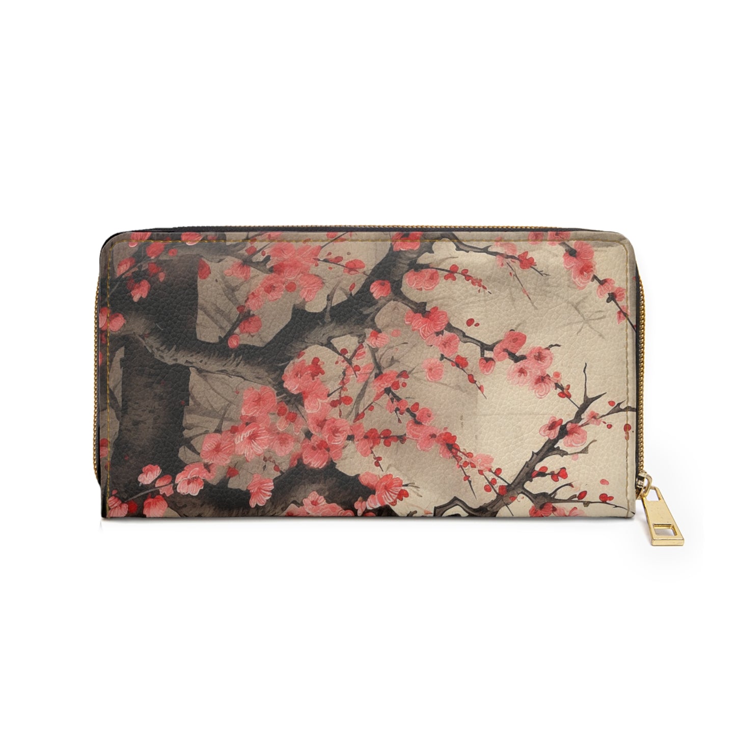 Radiant Blossom Revival: Zipper Wallet Showcasing Vibrant Cherry Blossom Art and Drawings