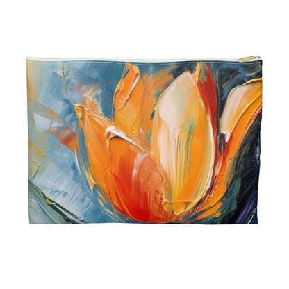 Orange Tulip Magic on Accessory Pouch: A Blossoming Artistic Delight