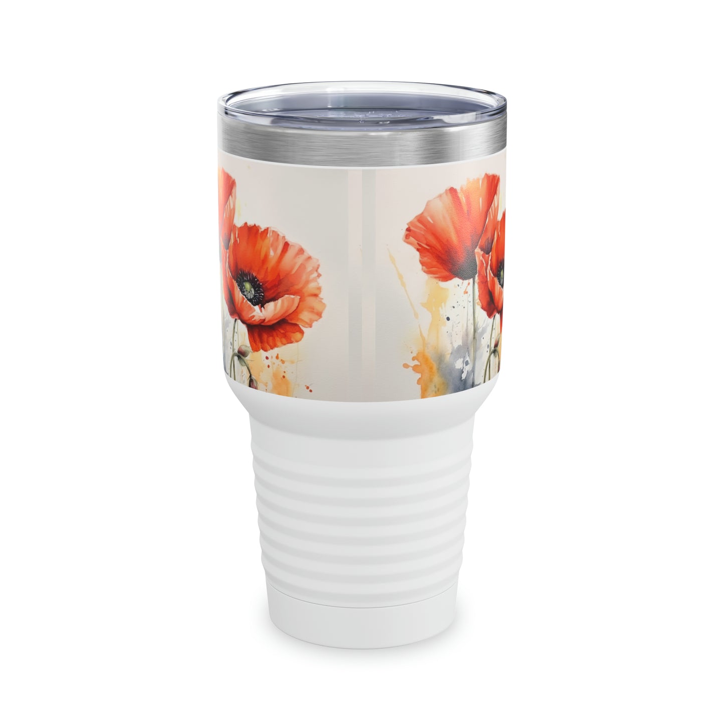 Whimsical Garden: Ringneck Tumbler with Watercolor Poppy Flower Art