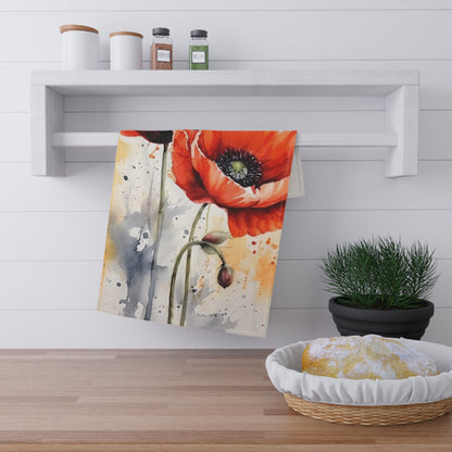 Whimsical Poppy Flower Watercolor Kitchen Towel: An Artistic Delight