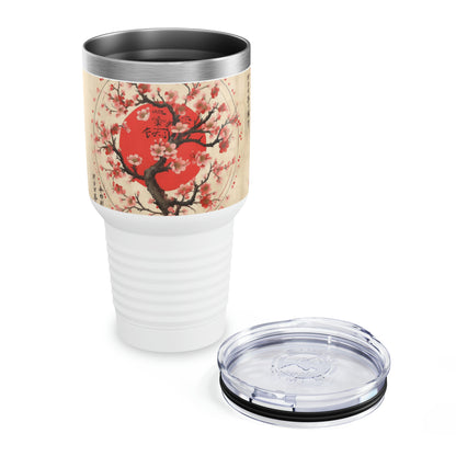 Blossom Brushstrokes: Ringneck Tumbler Featuring Captivating Cherry Blossom Artistry