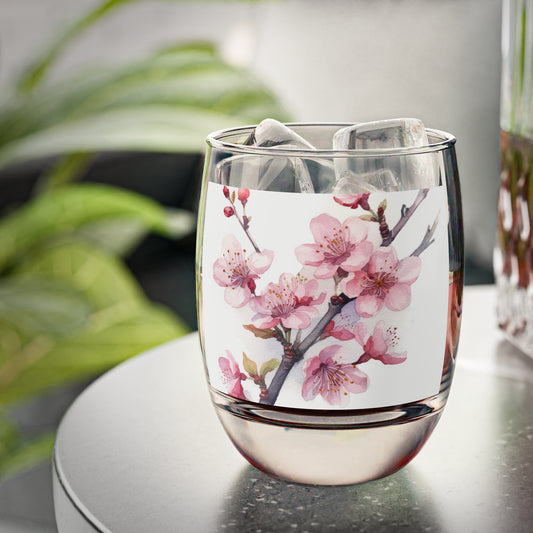 Blossoming Serenity: Watercolor Cherry Blossom Whiskey Glass