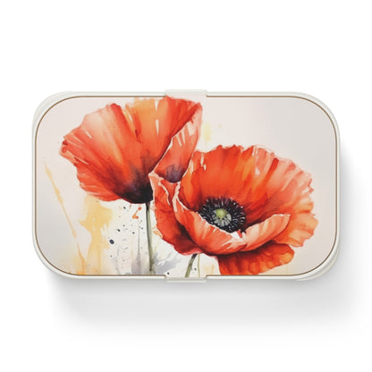 Whimsical Poppy Flower Watercolor Bento Box: An Artistic Delight