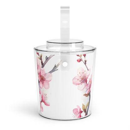 Blossoming Serenity: Watercolor Cherry Blossom Ice Bucket with Tongs