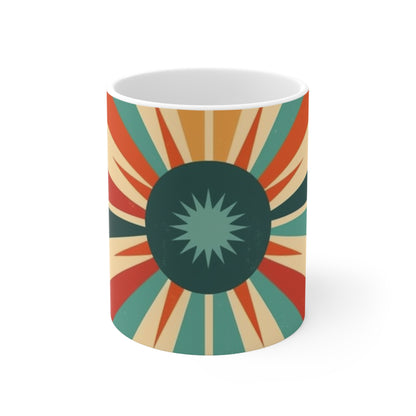 Vintage Revival: 1950s Fashion Mug with Midcentury Modern Flair and Starburst Candy Colored Patterns