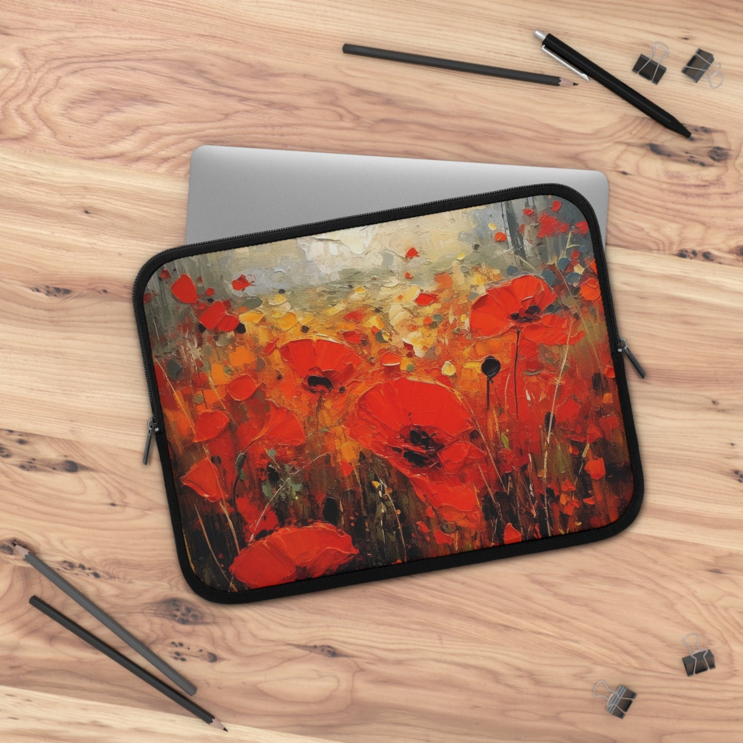 Whimsical Poppy Art on Laptop Sleeve