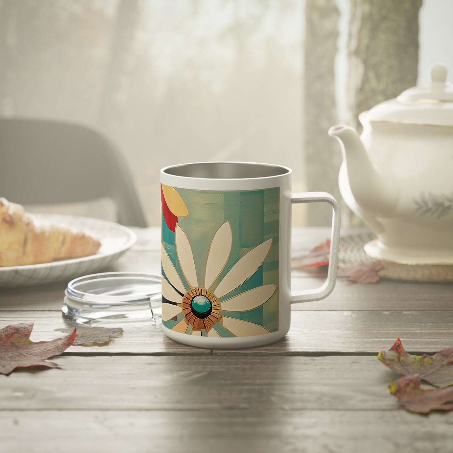 Floral Delight: Minimalist Home Decor with Flower Drawings on Insulated Coffee Mug