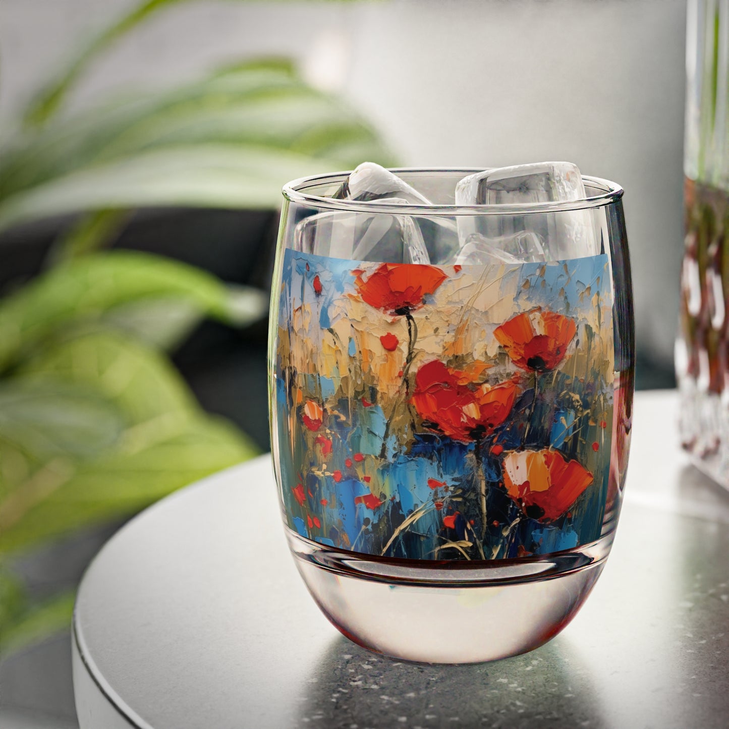 Whiskey Glass Paradise: Abstract Poppy Artwork and Flower Drawings