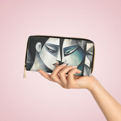 Zipper Wallet with Cubist Art: Finesse and Abstract Flair